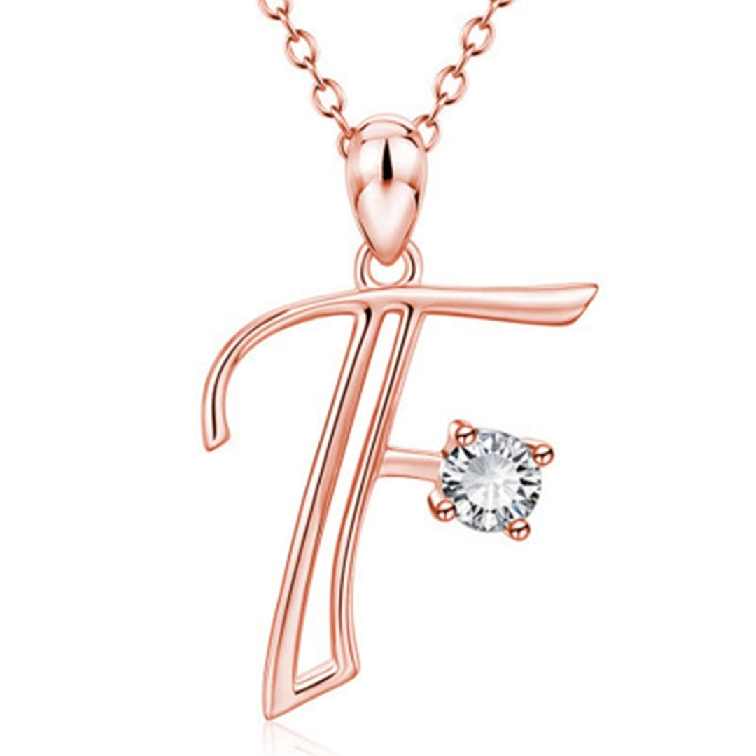 26 Capital Letter Pendant Necklace Cubic Zirconia Rose Gold Jewelry Accessory Image 4