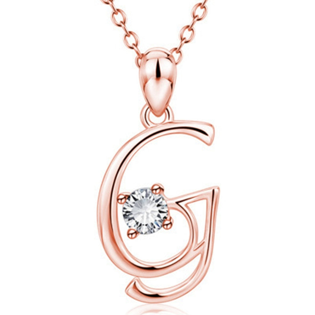 26 Capital Letter Pendant Necklace Cubic Zirconia Rose Gold Jewelry Accessory Image 7