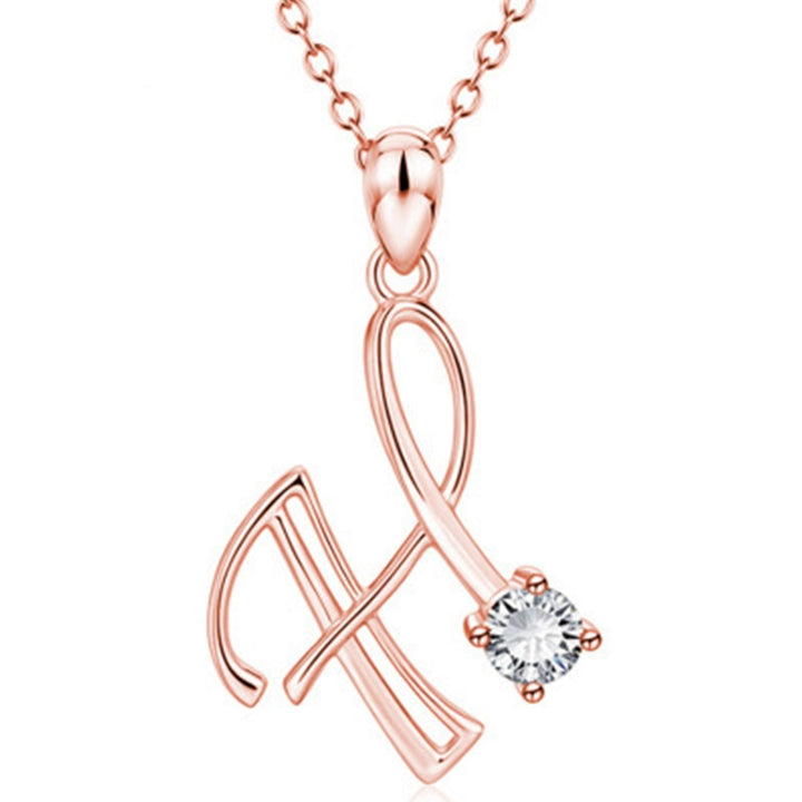 26 Capital Letter Pendant Necklace Cubic Zirconia Rose Gold Jewelry Accessory Image 8