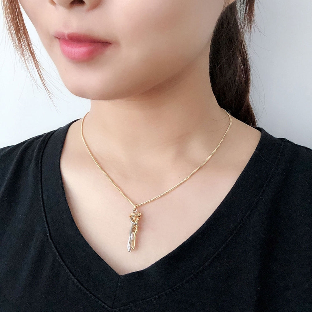 Couple Woman Man Hug Shape Pendant Choker Chain Clavicle Necklace for Dating Image 4