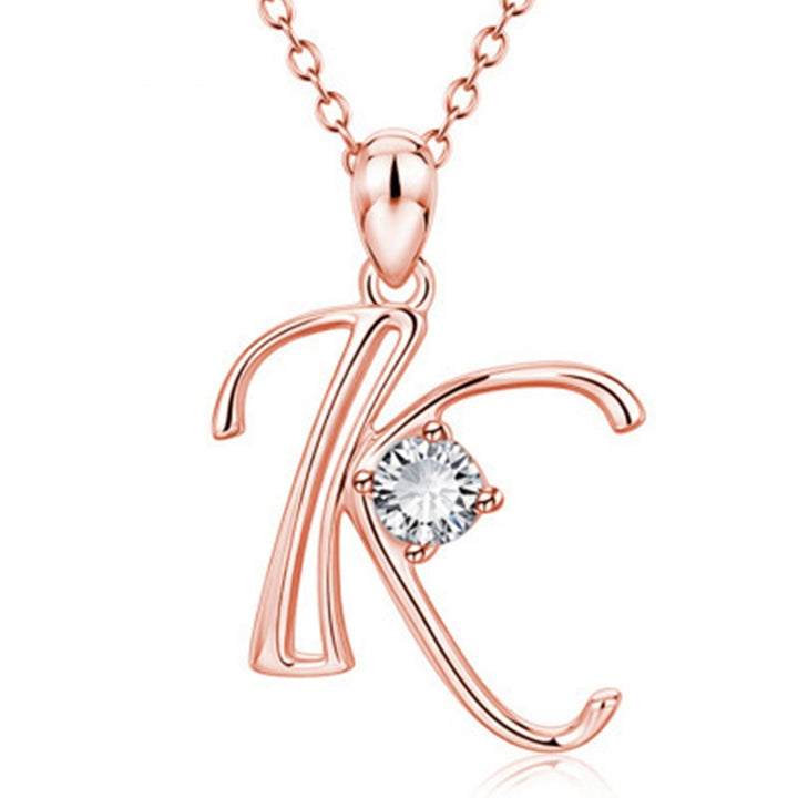 26 Capital Letter Pendant Necklace Cubic Zirconia Rose Gold Jewelry Accessory Image 11