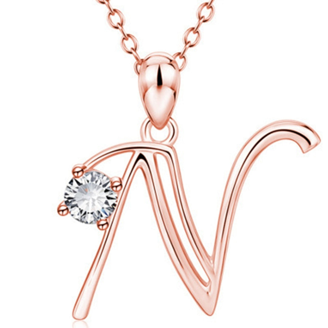 26 Capital Letter Pendant Necklace Cubic Zirconia Rose Gold Jewelry Accessory Image 12