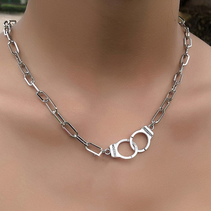 Necklaces Handcuffs O Chain Unique Design Stainless Steel Infinity Interlocking Circle Collar Statement Necklace for Image 4