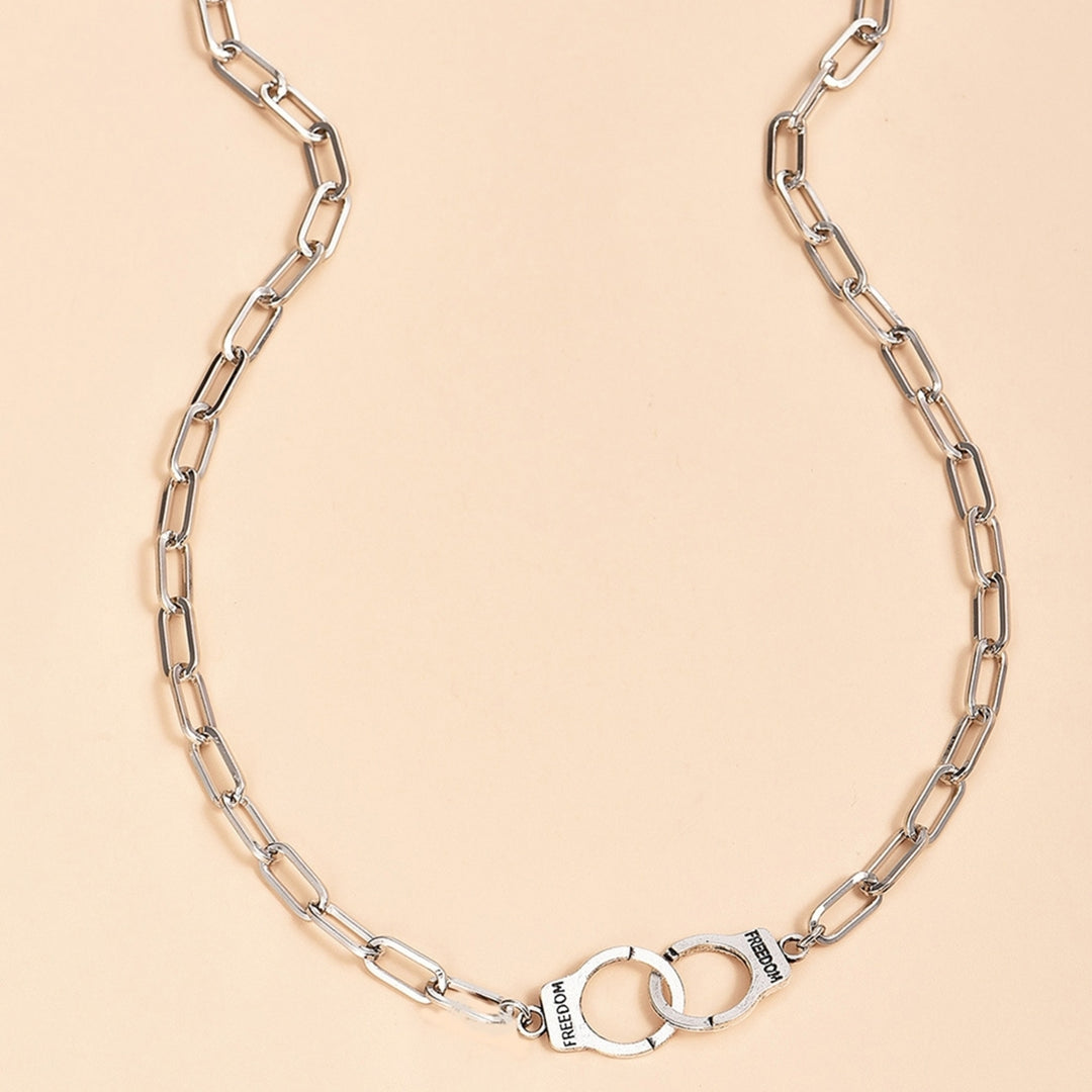 Necklaces Handcuffs O Chain Unique Design Stainless Steel Infinity Interlocking Circle Collar Statement Necklace for Image 4