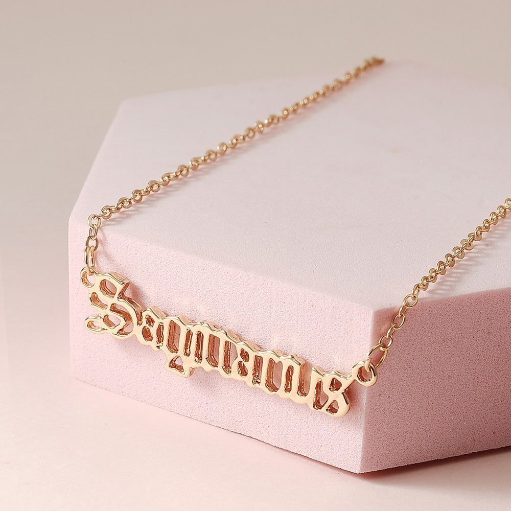 Women Golden Constellation Sagittarius English Letter Necklace Sweater Chain Image 2