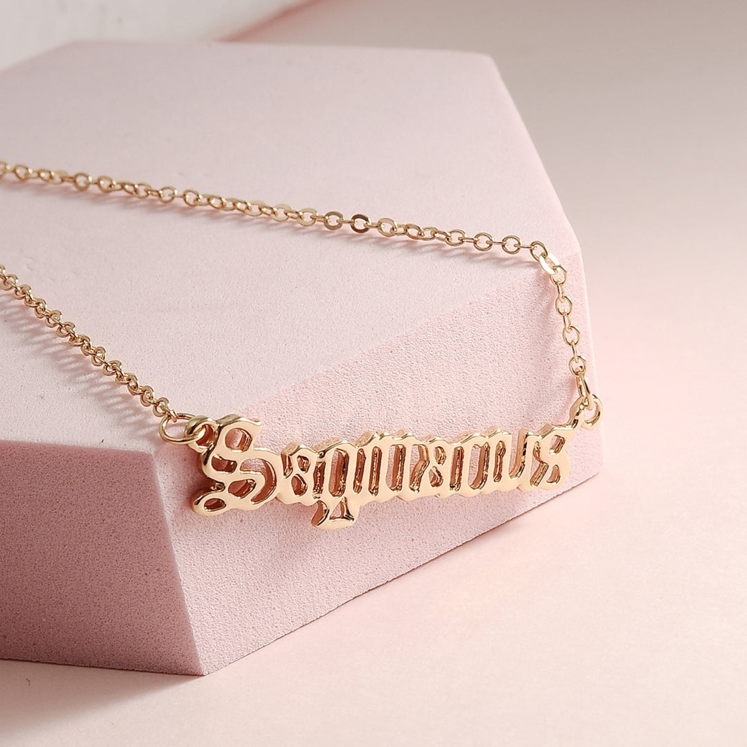 Women Golden Constellation Sagittarius English Letter Necklace Sweater Chain Image 4