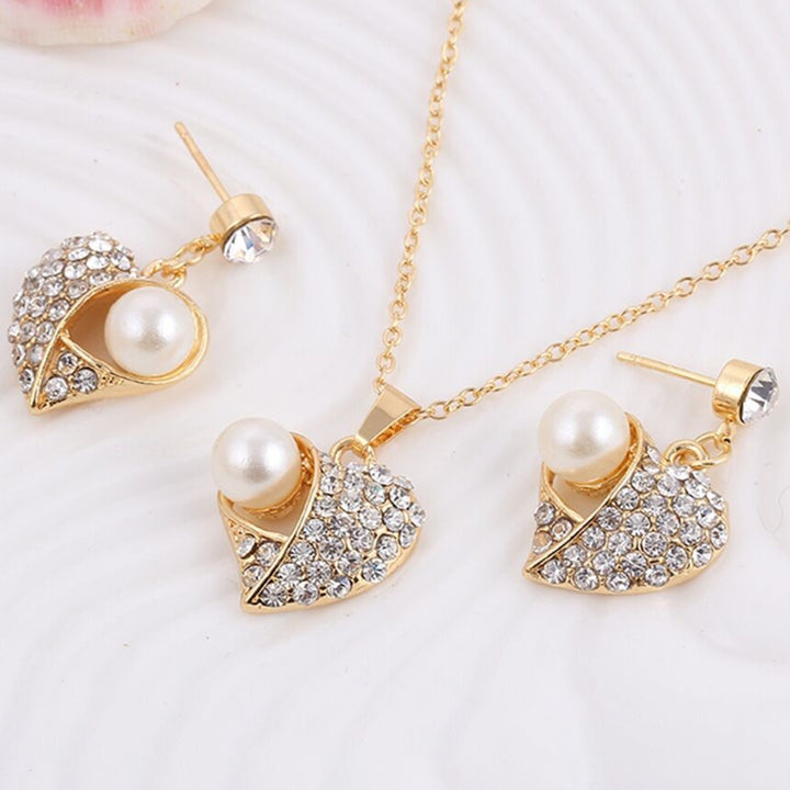 Women Rhinestone Inlaid Heart Shaped Necklace Chic Jewelry Pendant Sweater Chain Image 4