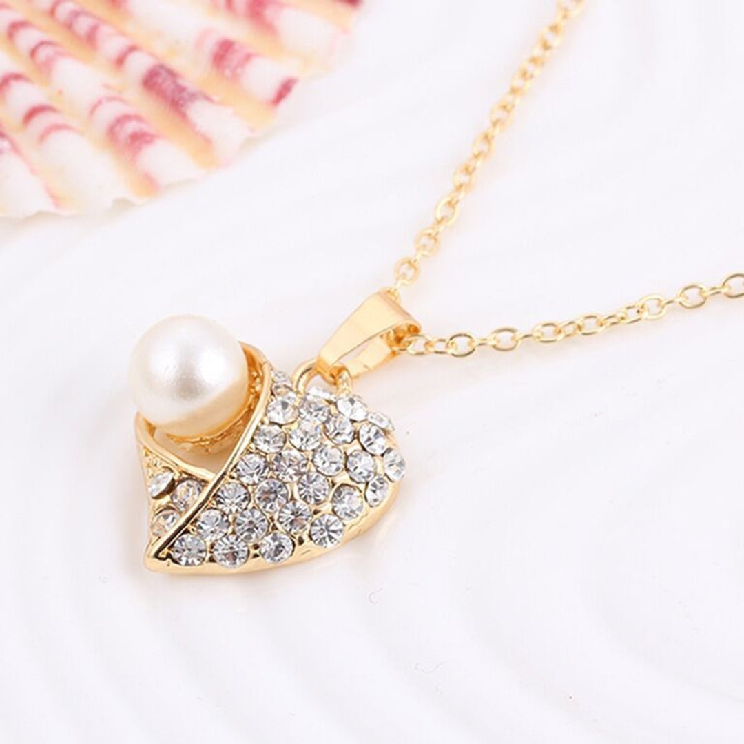 Women Rhinestone Inlaid Heart Shaped Necklace Chic Jewelry Pendant Sweater Chain Image 6