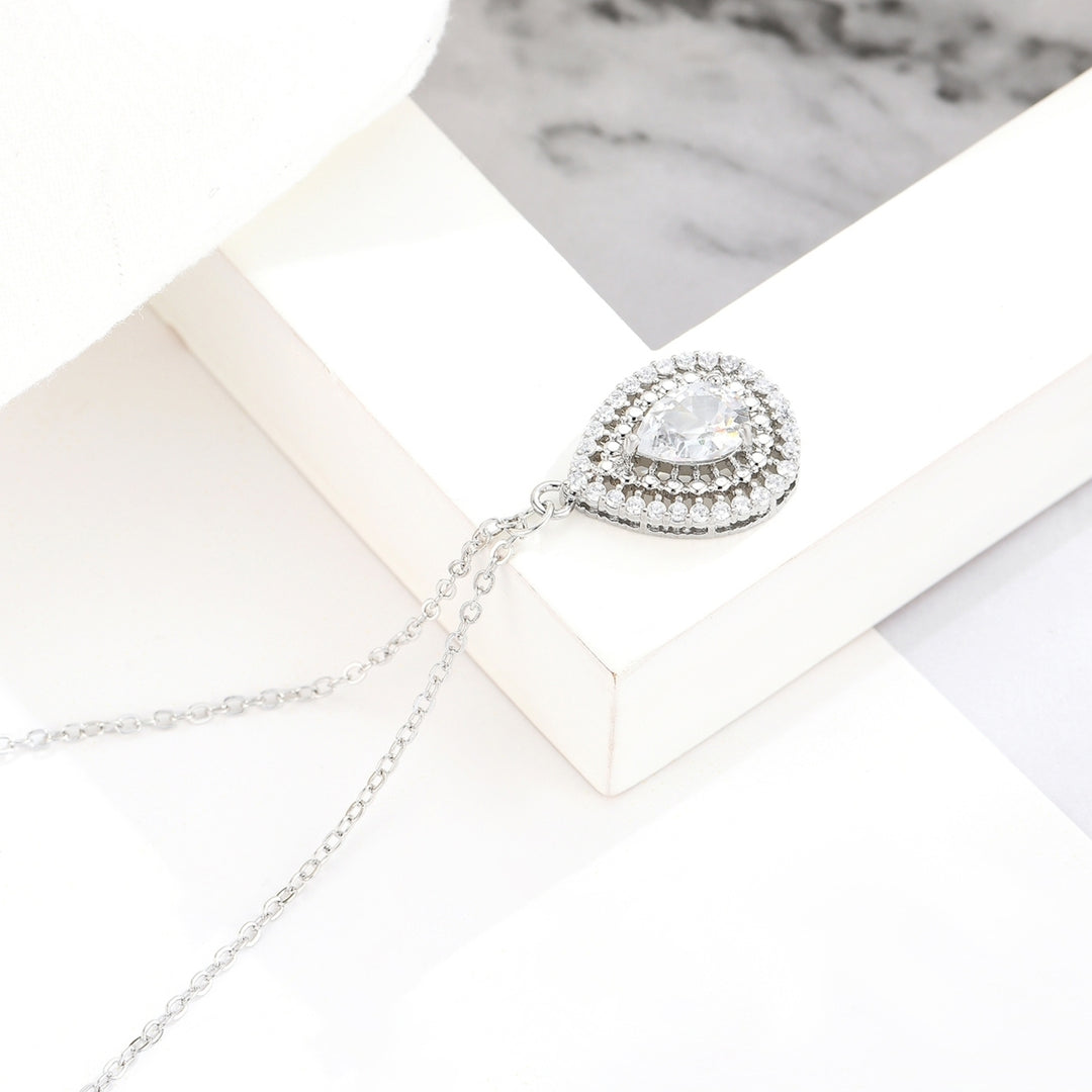 Elegant Women Cubic Zirconia Waterdrop Shape Faux Pearl Necklace Jewelry Gift Image 3