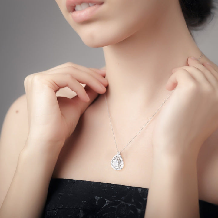 Elegant Women Cubic Zirconia Waterdrop Shape Faux Pearl Necklace Jewelry Gift Image 4