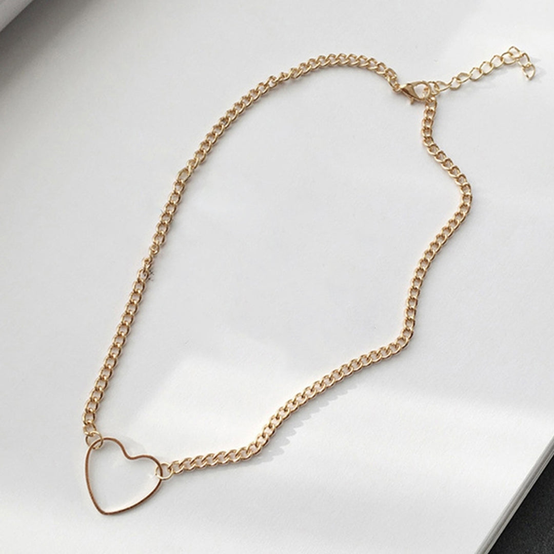 Women Simple Heart-shaped Hollow Pendant Necklace Choker Chain Accessory Gift Image 1