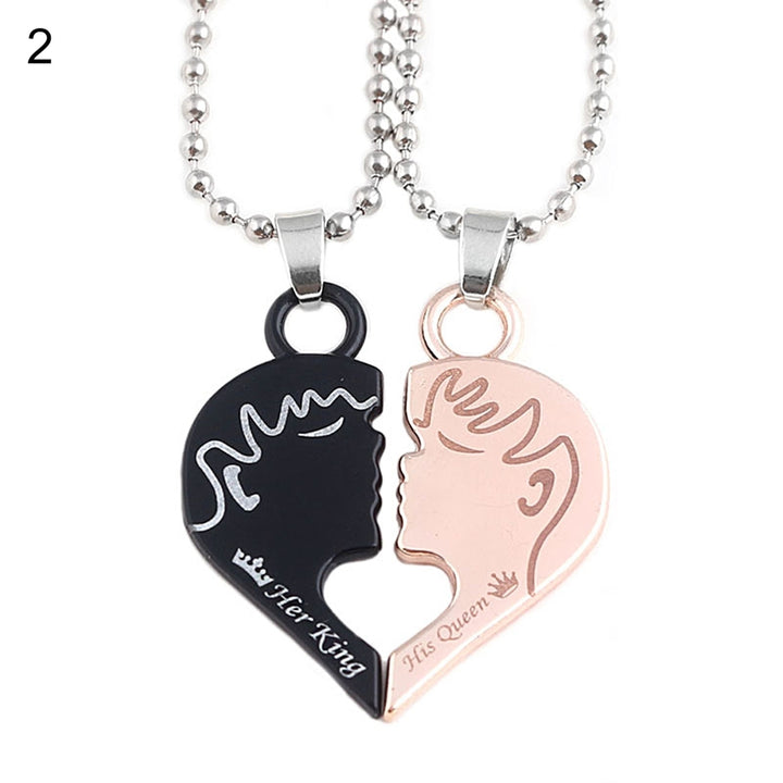 2Pcs Her King His Queen Letter Couple Face Pendant Heart Necklace Jewelry Gift Image 3