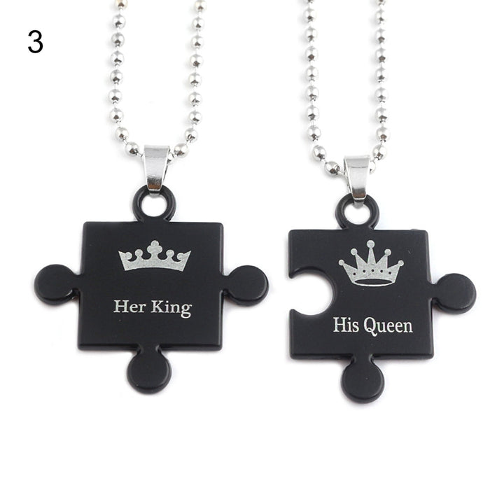 2Pcs Her King His Queen Letter Couple Face Pendant Heart Necklace Jewelry Gift Image 4