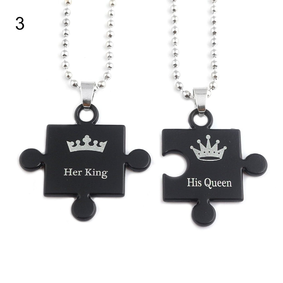 2Pcs Her King His Queen Letter Couple Face Pendant Heart Necklace Jewelry Gift Image 1