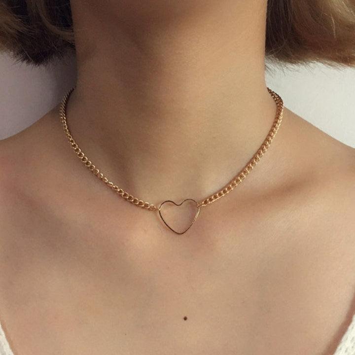 Women Simple Heart-shaped Hollow Pendant Necklace Choker Chain Accessory Gift Image 10