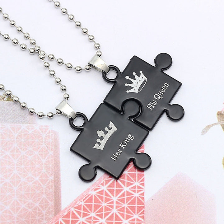 2Pcs Her King His Queen Letter Couple Face Pendant Heart Necklace Jewelry Gift Image 8