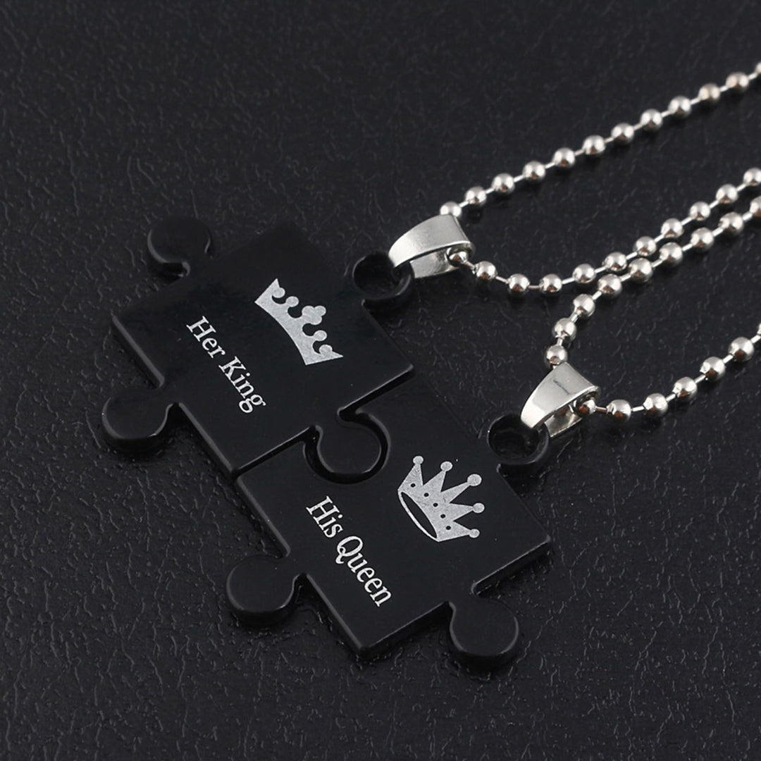 2Pcs Her King His Queen Letter Couple Face Pendant Heart Necklace Jewelry Gift Image 12