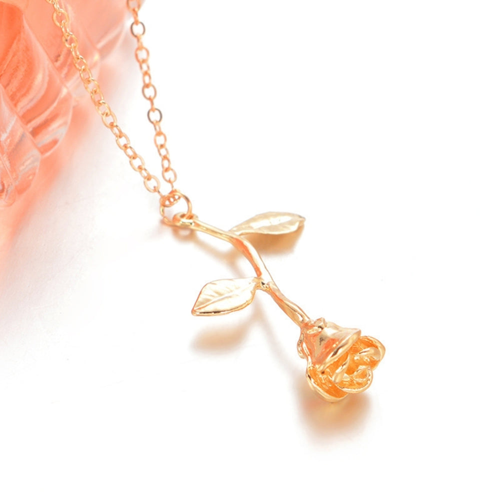 Women Elegant Rose Flower Pendant Chain Necklace Jewelry Valentines Day Gift Image 2