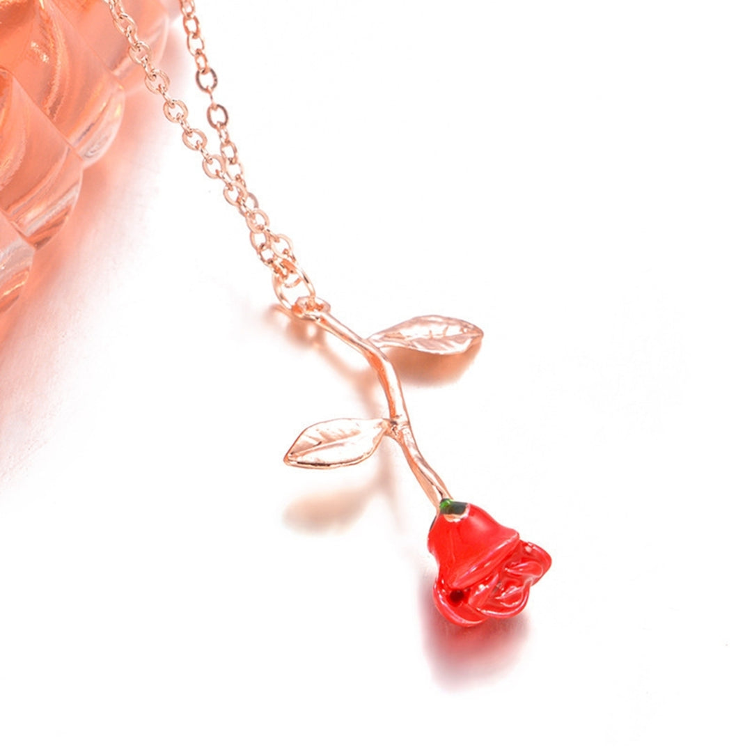 Women Elegant Rose Flower Pendant Chain Necklace Jewelry Valentines Day Gift Image 4