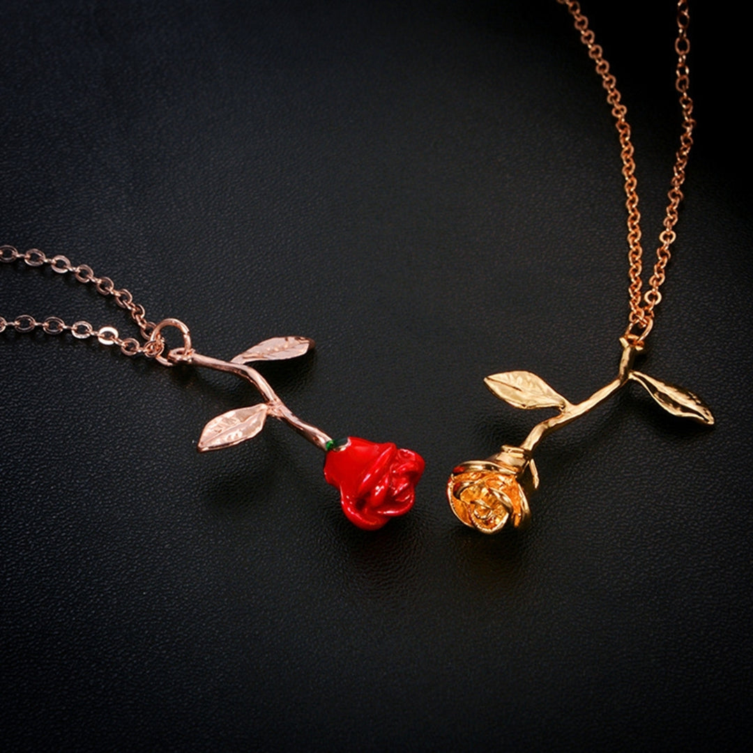 Women Elegant Rose Flower Pendant Chain Necklace Jewelry Valentines Day Gift Image 9