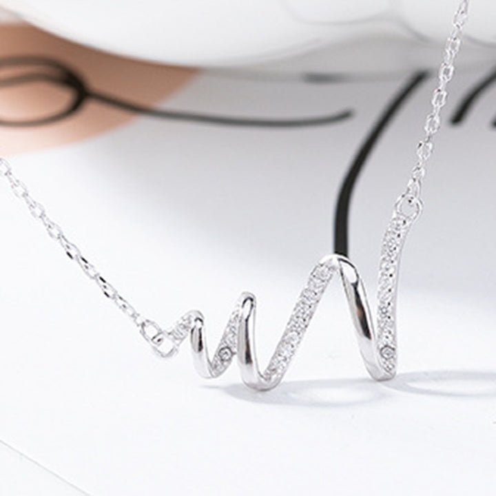 Fashion Heartbeat ECG Pendant Clavicle Chain Women Choker Necklace Jewelry Accessory for Valentine Day Image 4