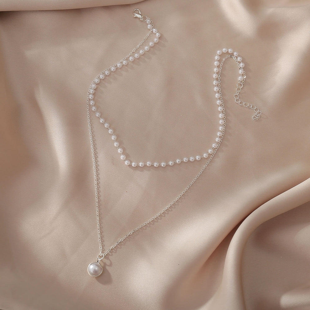 Pearl Necklace Double-layer Simple Alloy Female Clavicle Chain for Party Image 2