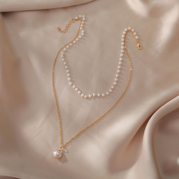 Pearl Necklace Double-layer Simple Alloy Female Clavicle Chain for Party Image 3