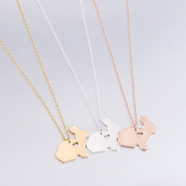 Simple Bunny Pendant Engraved Heart Clavicle Chain Clavicle Necklace for Easter Image 1