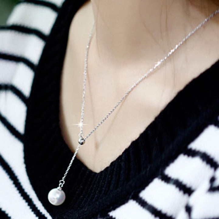 Fashion Simple Faux Pearl Thin Adjustable Chain Clavicle Necklace Jewelry Accessory for Valentine Day Image 4