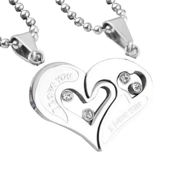 2Pcs Heart Pendant Simple Titanium Steel Love Rhinestone Couple Clavicle Necklace for Valentine Day Image 6