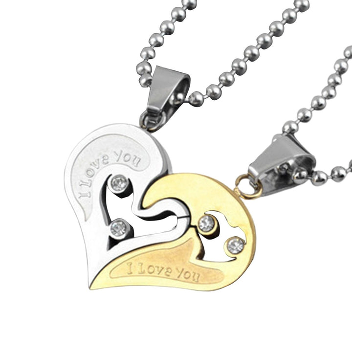 2Pcs Heart Pendant Simple Titanium Steel Love Rhinestone Couple Clavicle Necklace for Valentine Day Image 7