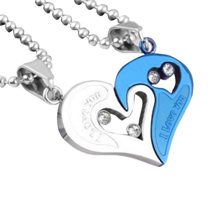 2Pcs Heart Pendant Simple Titanium Steel Love Rhinestone Couple Clavicle Necklace for Valentine Day Image 8