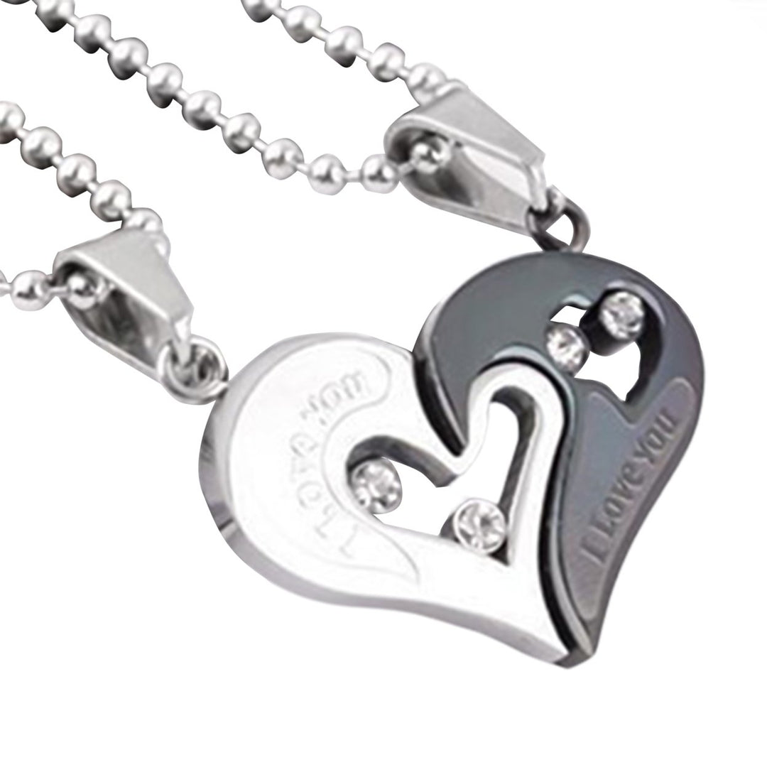 2Pcs Heart Pendant Simple Titanium Steel Love Rhinestone Couple Clavicle Necklace for Valentine Day Image 9