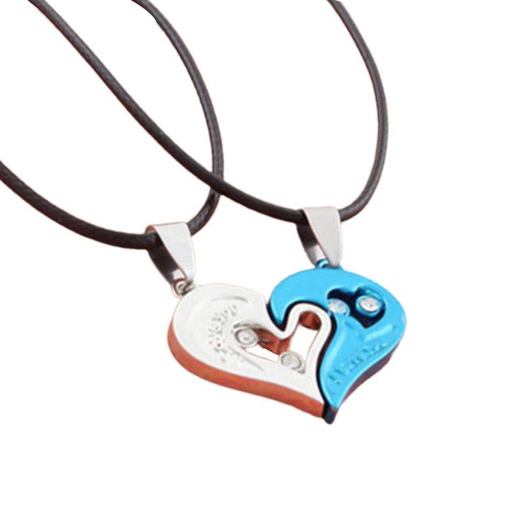 2Pcs Heart Pendant Simple Titanium Steel Love Rhinestone Couple Clavicle Necklace for Valentine Day Image 10