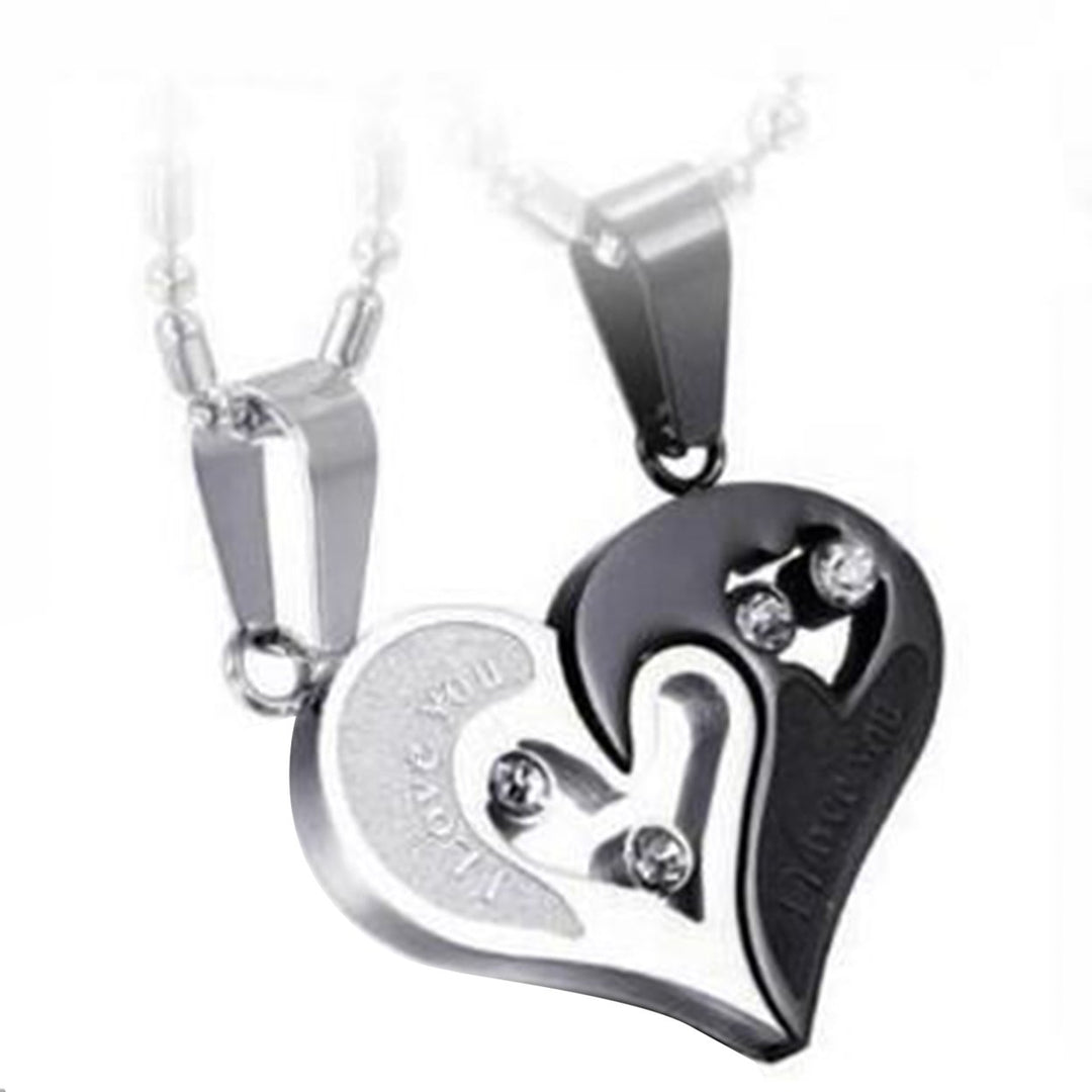 2Pcs Heart Pendant Simple Titanium Steel Love Rhinestone Couple Clavicle Necklace for Valentine Day Image 11