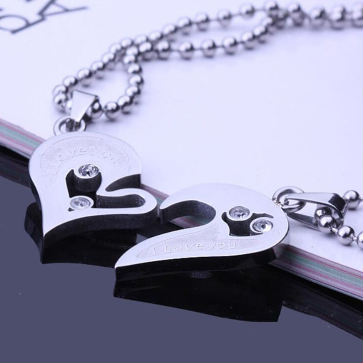 2Pcs Heart Pendant Simple Titanium Steel Love Rhinestone Couple Clavicle Necklace for Valentine Day Image 12