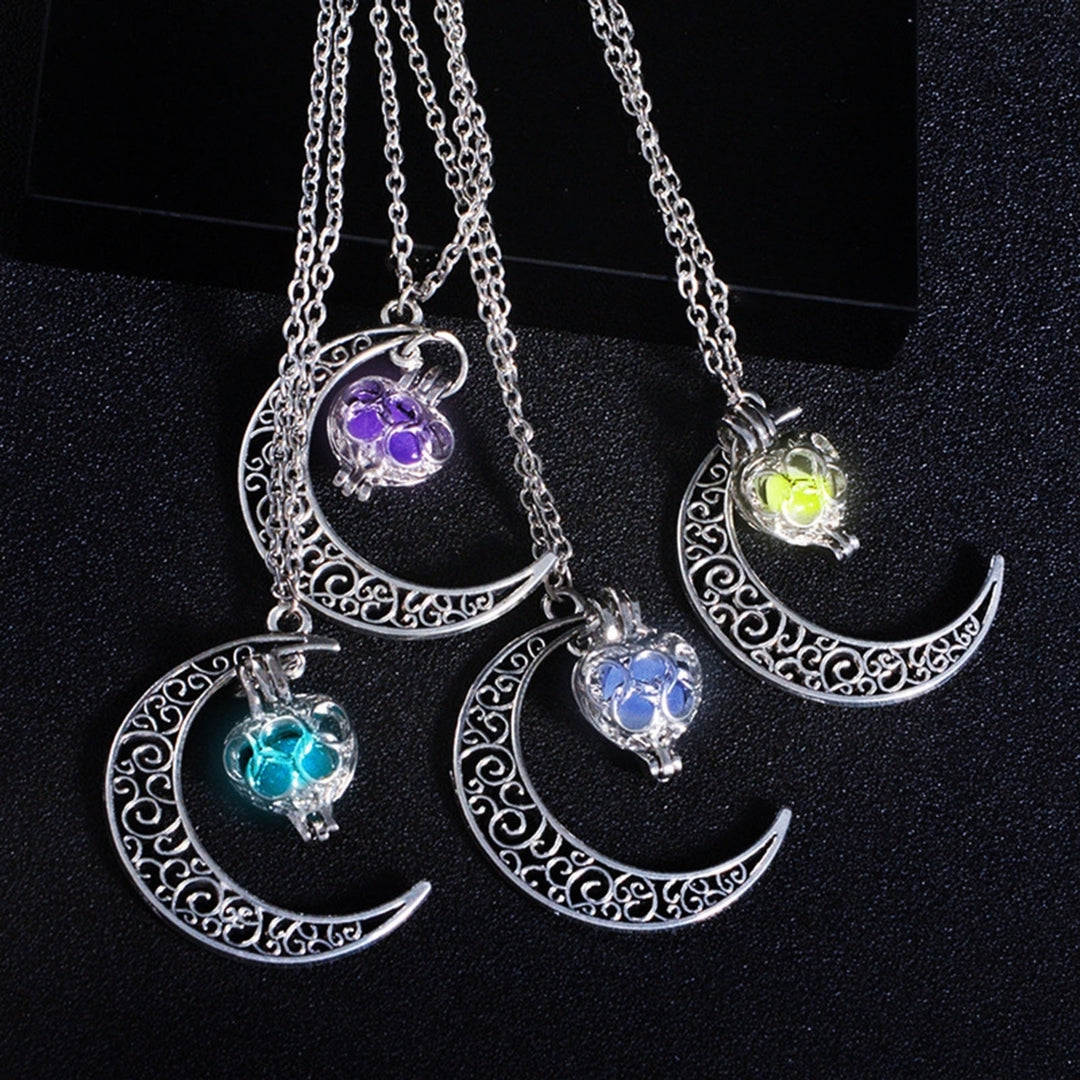 Unisex Pendant Necklace Glow at the Dark Luminous Crescent Necklace Choker Jewelry for Gift Image 1