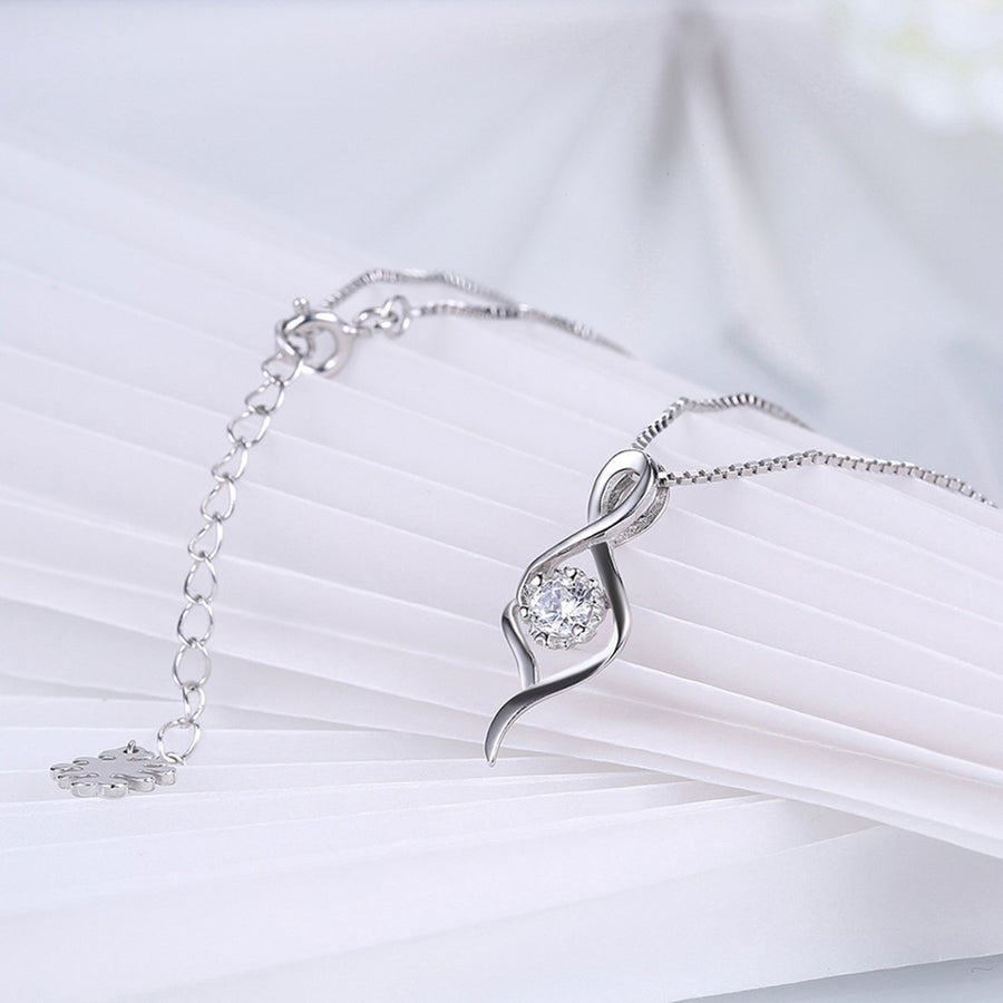 SILVERHOO Women Necklace Twisted Pendant Cubic Zirconia Jewelry Hollow Out Long Lasting Clavicle Chain for Wedding Image 1