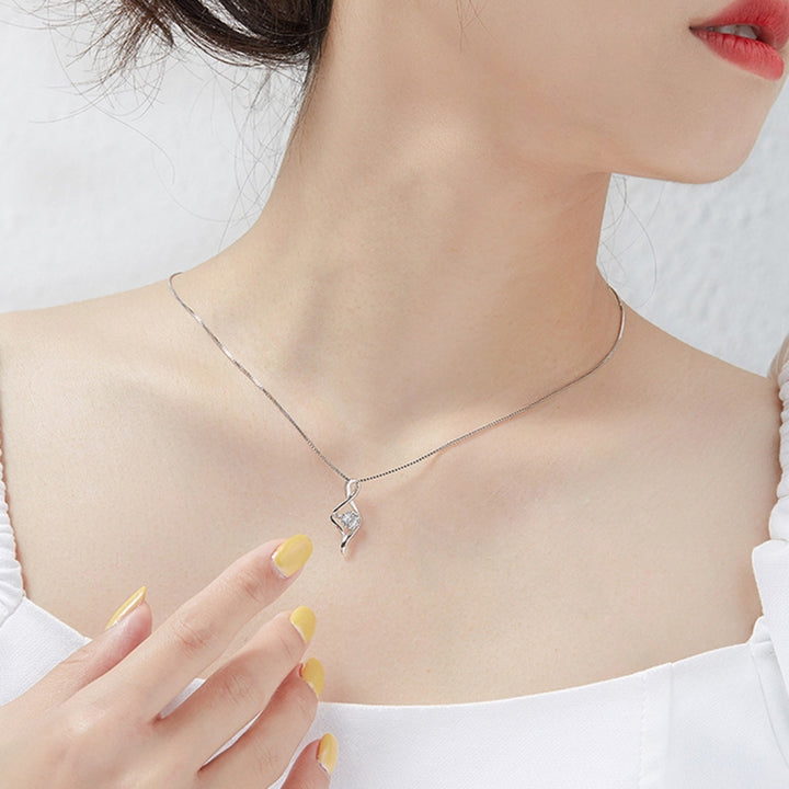 SILVERHOO Women Necklace Twisted Pendant Cubic Zirconia Jewelry Hollow Out Long Lasting Clavicle Chain for Wedding Image 3