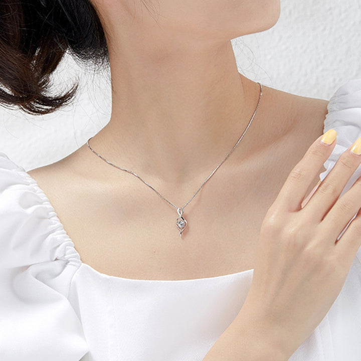 SILVERHOO Women Necklace Twisted Pendant Cubic Zirconia Jewelry Hollow Out Long Lasting Clavicle Chain for Wedding Image 4