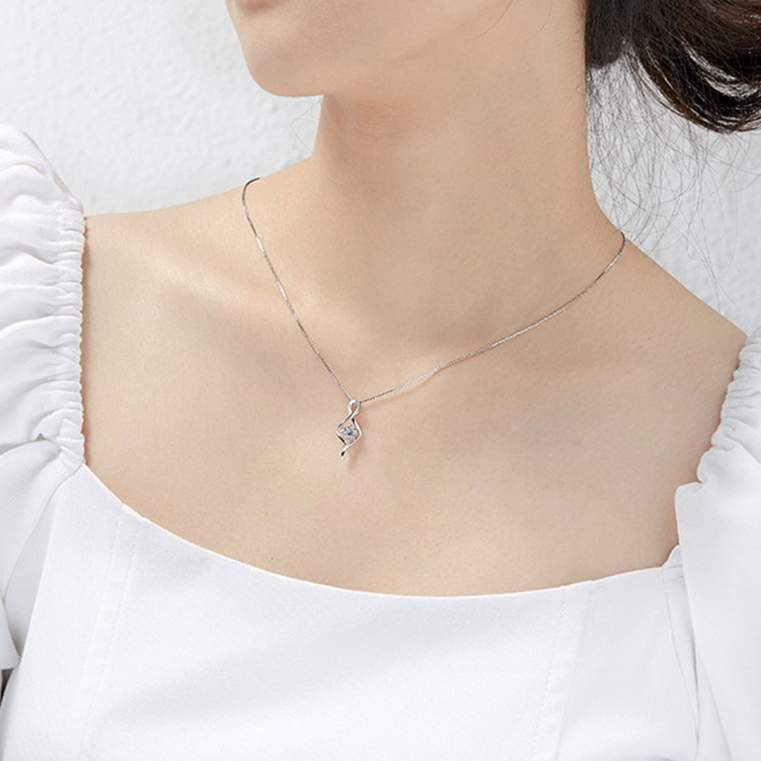 SILVERHOO Women Necklace Twisted Pendant Cubic Zirconia Jewelry Hollow Out Long Lasting Clavicle Chain for Wedding Image 10