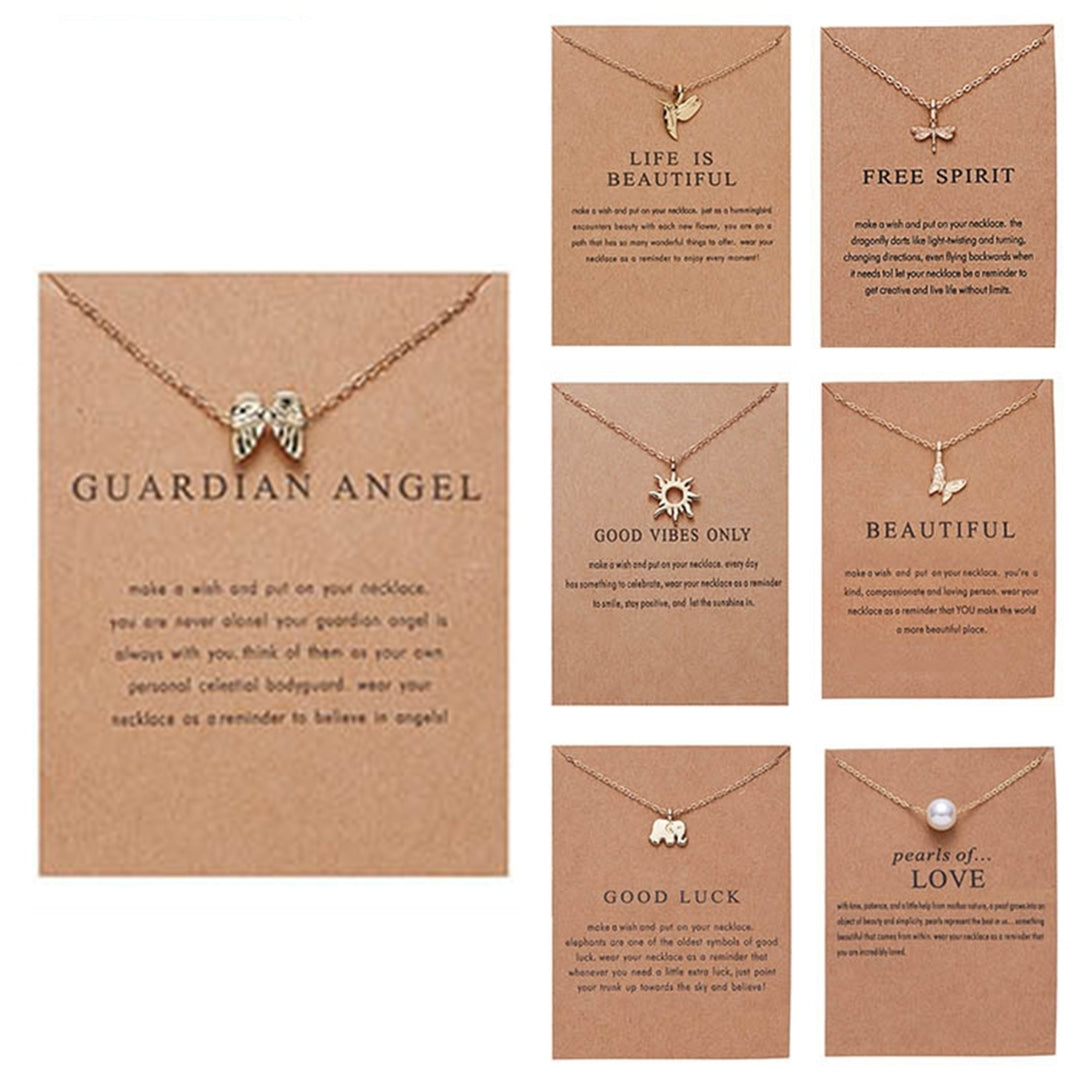 Women Pendant Alloy with Card Creative Mini Wing Shape Collarbone Chain Small Gift Image 1