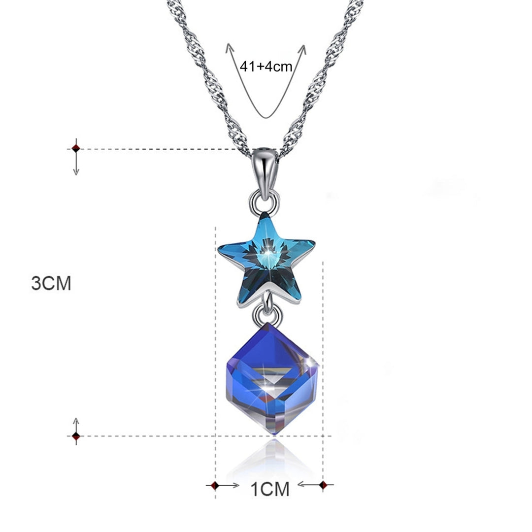 SILVERHOO Women Necklace Star Pendant Faux Crystal Jewelry Blue Square Long Lasting Choker Necklace for Wedding Image 4