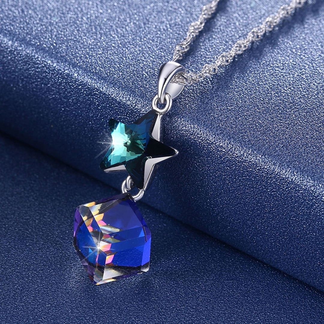 SILVERHOO Women Necklace Star Pendant Faux Crystal Jewelry Blue Square Long Lasting Choker Necklace for Wedding Image 10