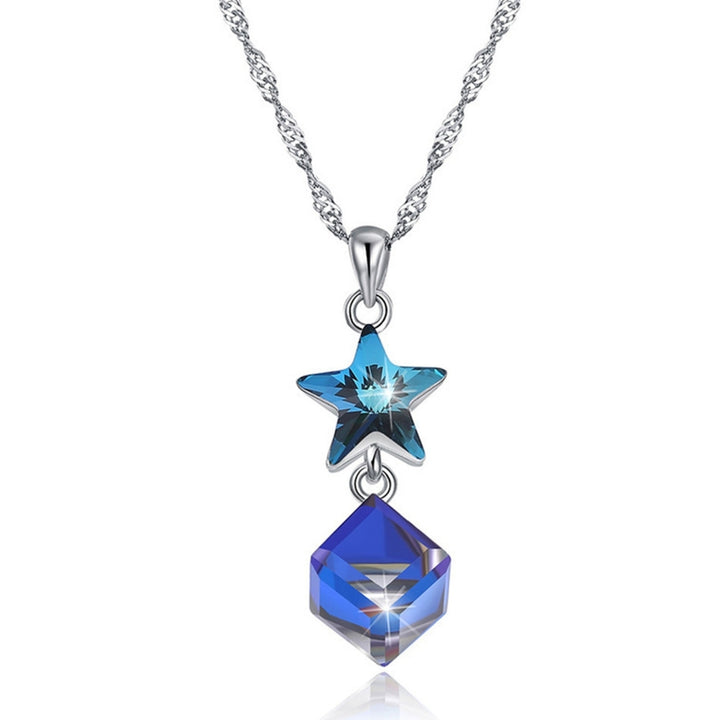 SILVERHOO Women Necklace Star Pendant Faux Crystal Jewelry Blue Square Long Lasting Choker Necklace for Wedding Image 11