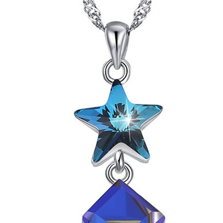 SILVERHOO Women Necklace Star Pendant Faux Crystal Jewelry Blue Square Long Lasting Choker Necklace for Wedding Image 12