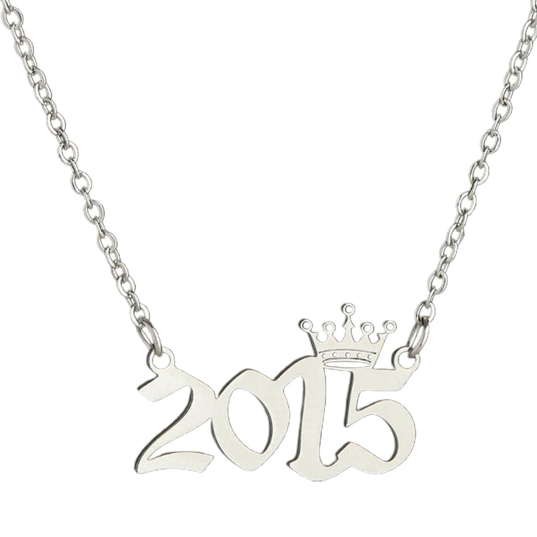 Number Pendant Year Necklace Crown Stainless Steel Exquisite Chain Women Necklace Birthday Gift Image 2