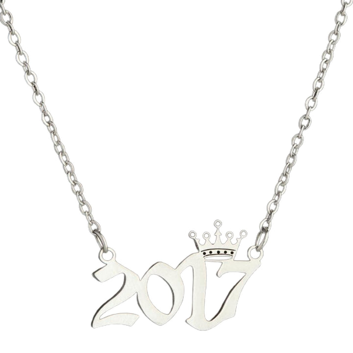 Number Pendant Year Necklace Crown Stainless Steel Exquisite Chain Women Necklace Birthday Gift Image 4