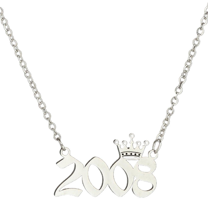 Number Pendant Year Necklace Crown Stainless Steel Exquisite Chain Women Necklace Birthday Gift Image 1