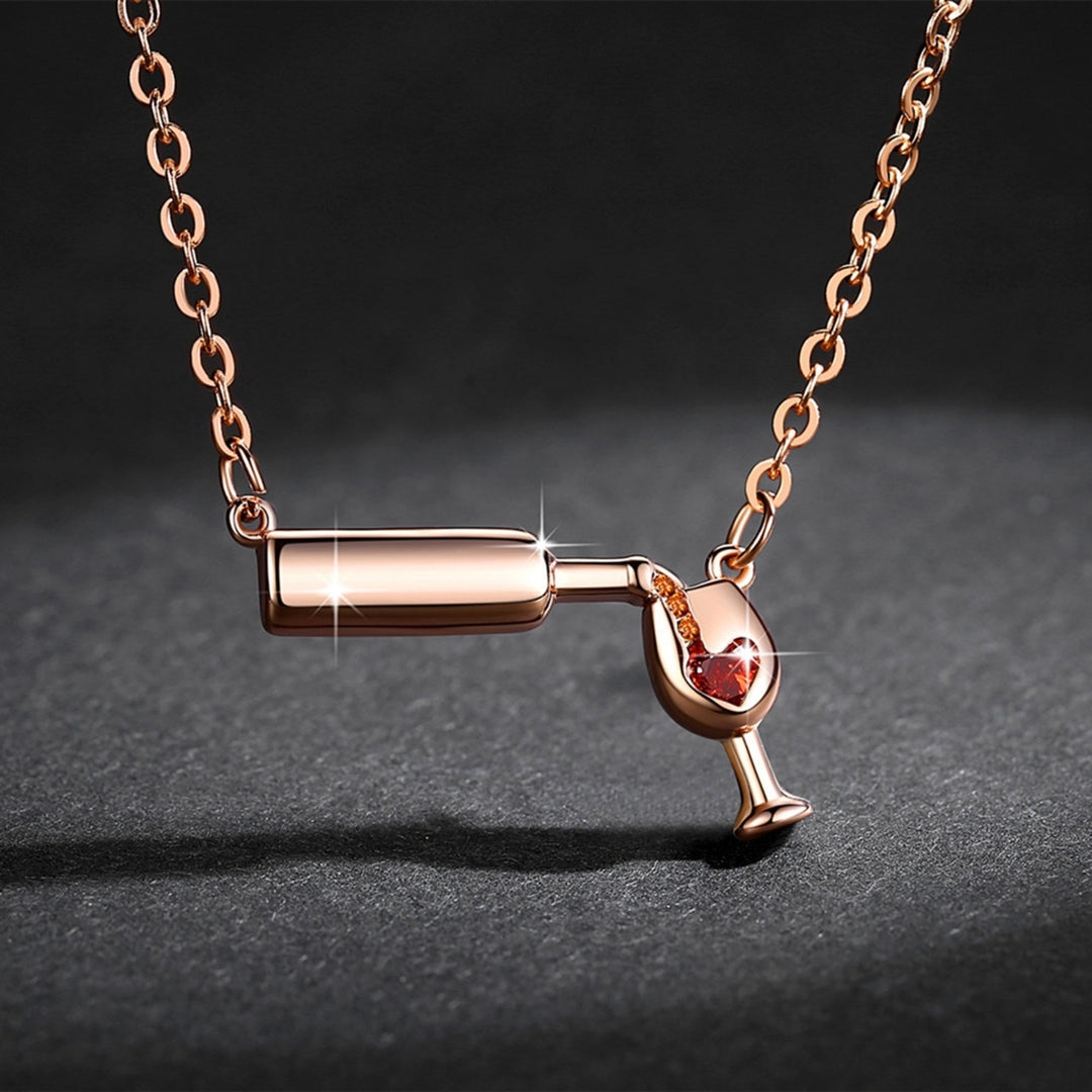 Wine Cup Pendant Clavicle Necklace Elegant Copper Heart Rhinestone Women Necklace Party Jewelry Image 1